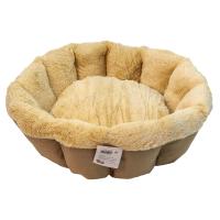 Лежак Pet Choice для собак и кошек, круглый с бортом 55х55х16 см, меховой, коричневый