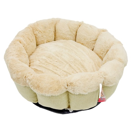 Лежак Pet Choice для собак и кошек, круглый с бортом 65х65х18 см, меховой, кремовый