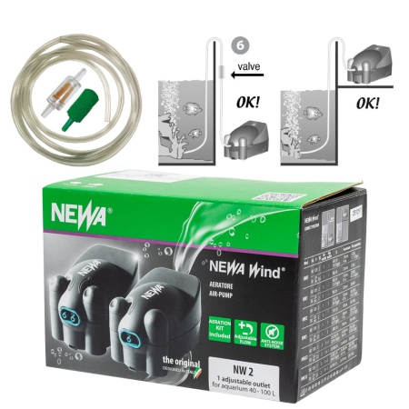 Компрессор аэратор для аквариума Newa Wind NW2 регулируемый на 40-100 л 110 л/ч