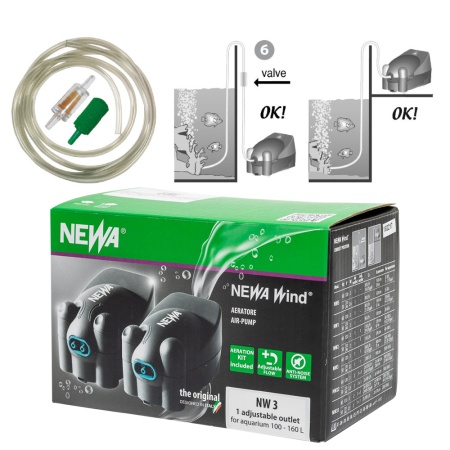 Компрессор аэратор для аквариума Newa Wind NW3 регулируемый на 100-160 л 200 л/ч