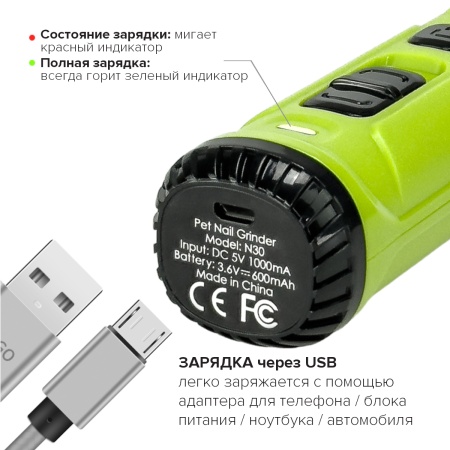 Гриндер для кошек и собак Petwant N30 USB, подсветка, LED индикатор, 2 скорости, зеленый