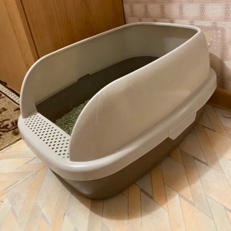 Лоток для кошек с высоким бортом и совком Catidea 51х38х25 см, коричневый​
