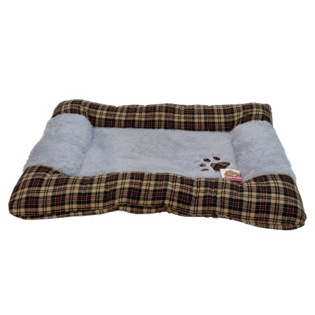 Лежанка матрас для собак 105х85х11 см, серый, клетка коричневая с красным