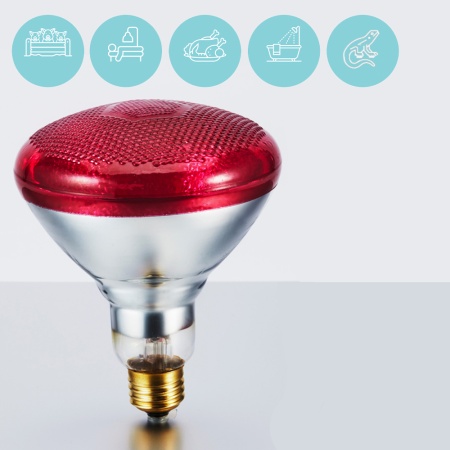 Лампа инфракрасная 175 Bт JK Lighting, E27 PAR38, прессованное стекло, красная