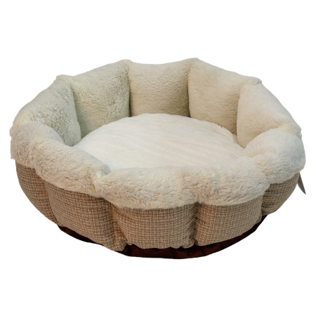 Лежак Pet Choice для собак и кошек, круглый с бортом 60х60х17 см, меховой, белый
